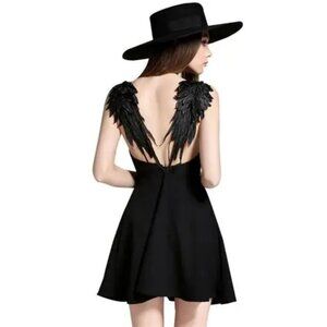 Jaykay black dress angel feather shoulder wings NWT Size M